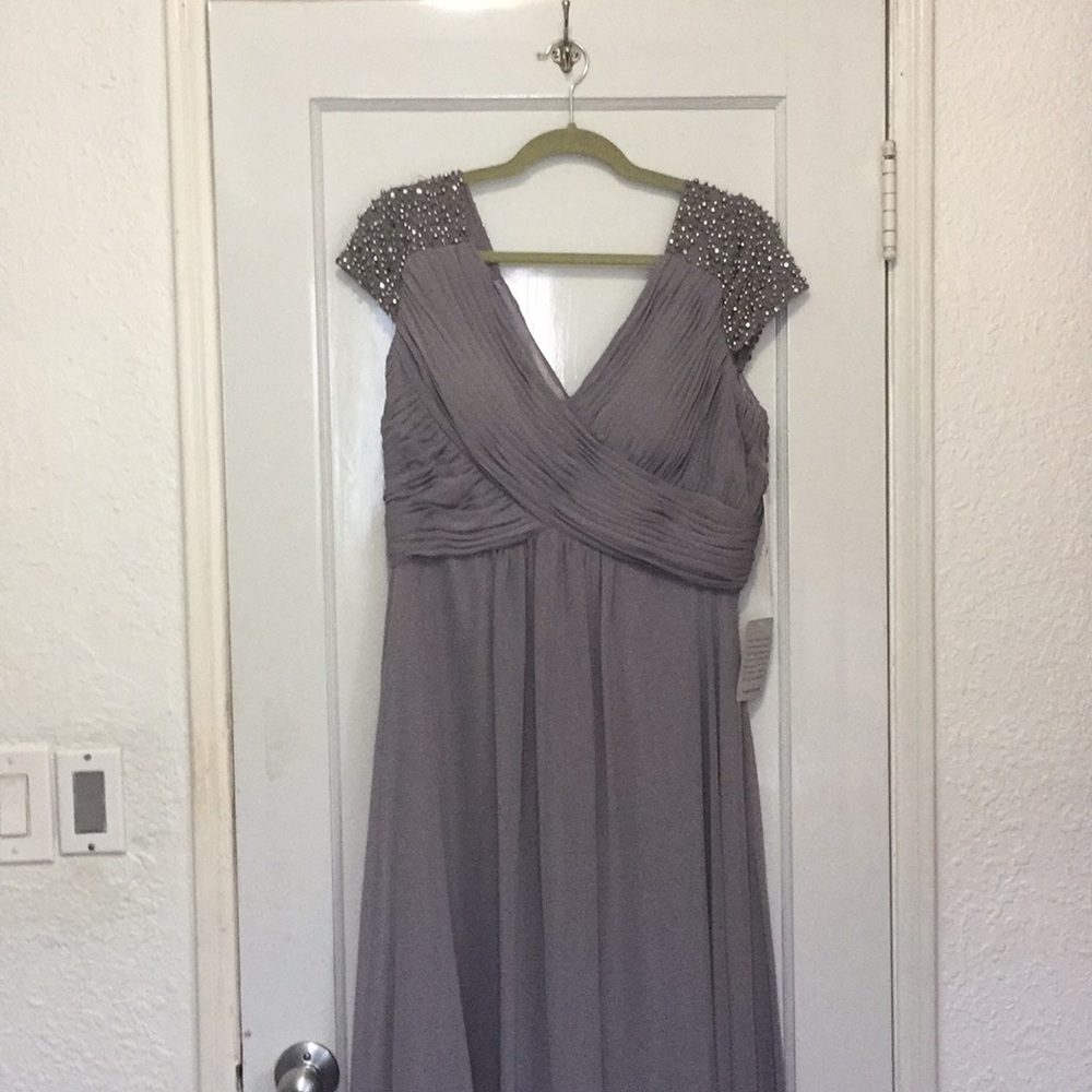Eliza J Grey beaded evening gown
